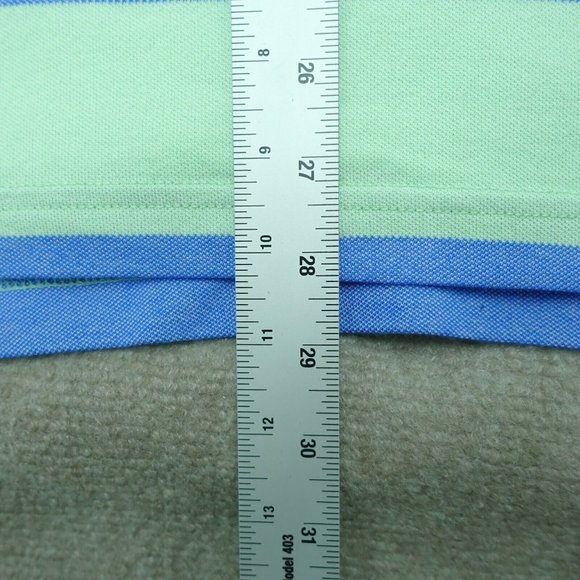 Izod Advantage Stretch Men's Medium Blue Green Stripe Polo Shirt Cotton - Picture 5 of 5